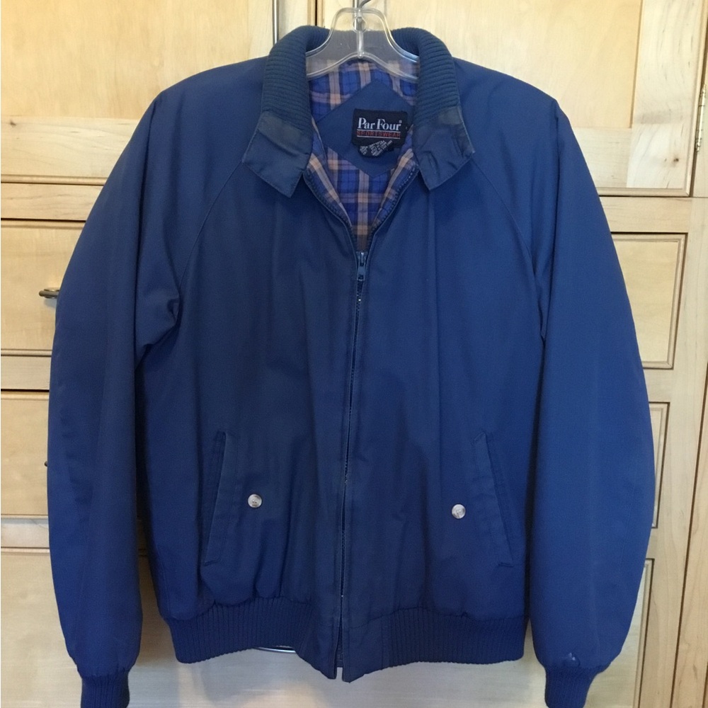 Par Four Blue Bomber Jacket size Small 3 pockets quilted lining light weight